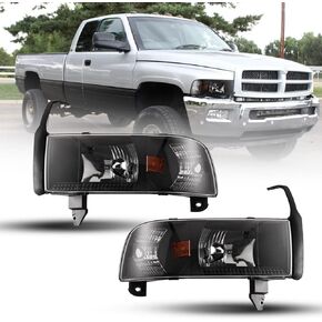 ROXX Headlights Assembly for 1994-2001 Dodge Ram 1500 2500 3500, 1995-2002 Dodge Ram 4000, Headlights w/Led Drl, Amber Reflector, High Low Beam, Driver & Passenger Side (With Led DRL)