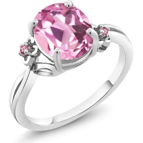 Gem Stone King 3.08 Ct Light Pink Created Sapphire Pink Lab Grown Diamond 925 Silver Ring