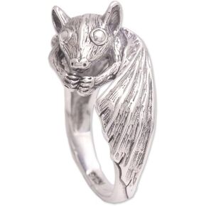 NOVICA Artisan Handcrafted .925 Sterling Silver Cocktail Ring Bat from Bali Indonesia Animal Themed Halloween 'Beautiful Bat'