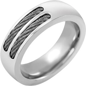 555Jewelry Stainless Steel Double Twisted Cable Rows Inlay Ring, Wedding Band for Men