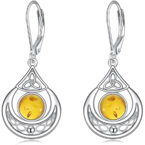Sterling Silver Dangle Earrings Moonstone/Amber/Peridot/Black Onyx/Lapis Lazuli Irish Earrings Jewelry Gifts for Women Girls