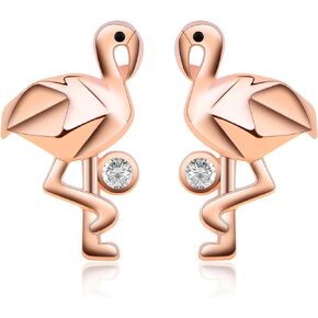 Sterling Silver Flamingo Stud Earrings Large Waterfowl Tropical Bird Flamingo Earring Posts Hawaiian Summer Beach Gifts with Screw Ear Backs for Women Girls Sensitive Ears