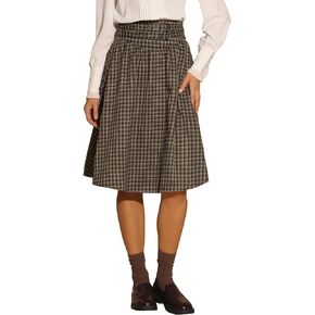 Allegra K Vintage Plaid Skirt for Women's Belted A-Line Midi Skirt