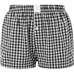 Women Y2K Plaid Pajamas Shorts Cute Elastic Waist Gingham Boxers Shorts Casual Micro Lounge Shorts Striped Bottoms