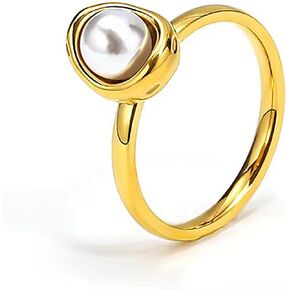 Pearl Ring for Women, 18K Gold Plated Womens Starburst Gold Rings for Bride Wedding Engagement Band Anniversary Birthday Jewelry for Women Girls Fits Sizes 6 to 9