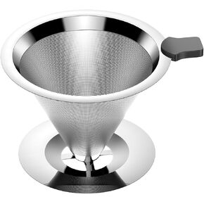 Pour Over Coffee Dripper, Stainless Steel Coffee Filter, Paperless Coffee Maker Reusable Coffee Filters with Double Layer Mesh for 4-6 Cup