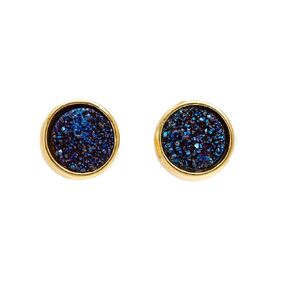 Aqua Blue Druzy Quartz Stud Earrings-Genuine Drusy Gemstone-Gold-8mm-Jewelry Gift Idea-Holiday-Stocking Stuffer-New Years (Aqua Blue Druzy)