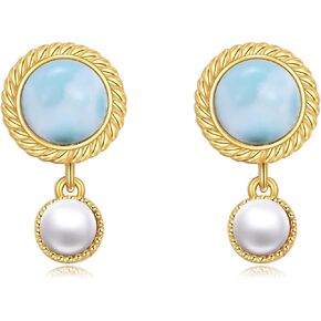 Blue Larimar Earrings Pearl Stud Earrings 925 Sterling Silver Jewelry Gifts for Women Girls