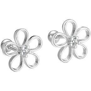 20g Hollow CZ Flower Minimalist Real 925 Sterling Silver Tiny Mini Cute Small Cartilage Stud Earrings for Women Teen Girls Little Sensitive Ear Dainty Simple Huggie Piercing Post Screw Back Barbell
