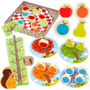 Nene Toys Squirrel in The Orchard - Cooperative Wooden Game for Toddlers Ages 2-4 - Educational Board Game for 2 3 Year Olds, Orchard Game to Enhance Color Recognition & Counting Skills