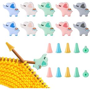 20pcs Knitting Needle Stoppers, 10 Elephants and 10 Tapered Knitting Needle Tips Caps Covers Silicone Knitting Needle Point Protectors Stitch Needle End Stoppers for Larger Size Knitting Needle