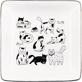 Cats Jewelry Dish for Cat Lovers - Ceramic Jewelry Tray for Rings & Earring, Cat Themed Gifts for Cat Lovers Gifts, Cat Ring Dish Gifts for Cat Mom, Earring Tray Cat Lover Gift Accessories