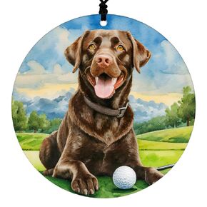 Chocolate Lab Christmas Ornament - Watercolor Theme With Snow, Santa Cap and Northern Lights - 2024 Acrylic Ornaments For Tree - Dog Gifts and Holiday Home Decor