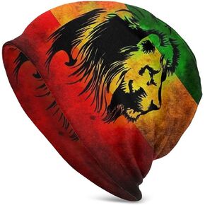 Jamaican Flag Rasta Reggae Judah Lion Beanie Hat for Men/Women Slouchy Beanie Ski Skull Cap Winter Thin Stretch Acrylic Knit Hat, One Size