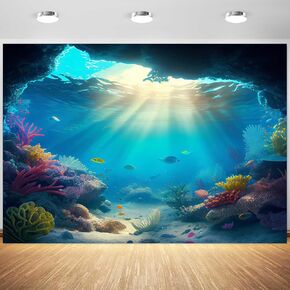 7x5ft Under The Sea Backdrop Underwater Blue Ocean Fish Coral Photography Background Kids Birthday Baby Shower Party Banner Cake Table Decorations Supplies Photo Booth Props
