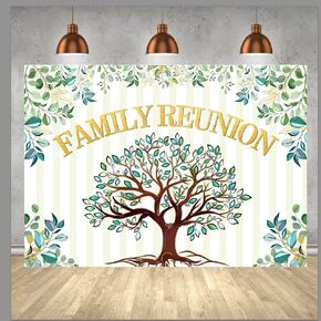 7x5ft Family Reunion Backdrop Family Tree Leaves Welcome to Our Family Members Photography Background Gathering Gold and Green Party Decorations Supplies Photo Banner Booth Props