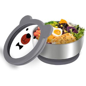 Mrs. Chou™ Suction Bowl and Spoon Set for Babies and Toddlers w/Non-Slip Silicone Suction Cups, Advanced 304 Stainless Steel Bowls, Double-Layer Insulated w/BPA-Free Lids Food-Grade Safety PINK