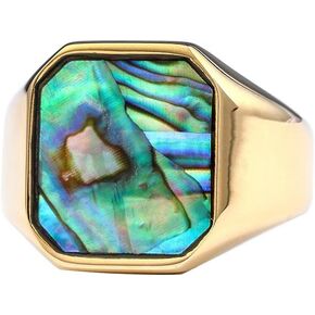 Abalone Shell Signet Rings for Men Women Stainless Steel Ring Wedding Band Comfort Fit Size 7-13