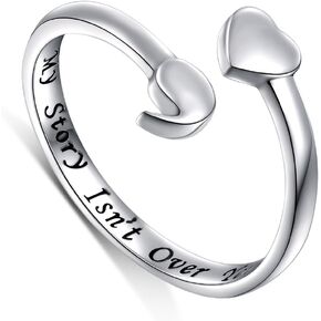DAOCHONG S925 Sterling Silver My Story Isn't Over Yet Unadjustable Heart Semicolon Ring This Too Shall Pass Semicolon Ring