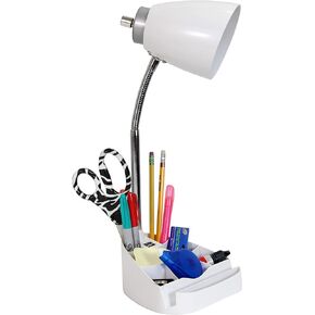 Simple Designs LD1056-WHT Gooseneck Organizer Desk Lamp with iPad/Tablet Stand or Book Holder and USB Port, White (Pack of 6)