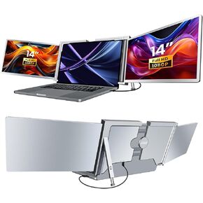 RayCue Triple Laptop Screen Extender,[Only 1 Cable to Connect],14'' FHD 1080P 16:10 USB-C Laptop Screen Extender for Windows MacOS, Plug and Play for 13-17.3'' Type-C/USB-A Laptop