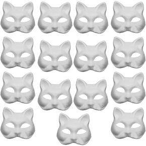 Sewroro 15pcs Cat Masks Cosplay Masks Pulp Blank Hand Painted Mask Animal Mask Craft for Party Favors, Masquerade Prop, Cosplay