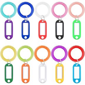 Uniclife 10 Pcs Wrist Spring Spiral Coil Keychains & 10 Pcs Key Tag Labels Plastic Colorful Stretchable Key Holder Wrist Bracelet Keychain with Label Hair Tie for ID Badge Sauna Gym Pool and Sport