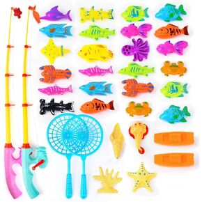 Magnetic Fishing Game 45 PC Ocean Sea Floating Fish Colorful Animals with Net Portable Storage Bag Bathtub Game for Age 3 4 5 6 Year Kids Toddler(XX-Large Set)