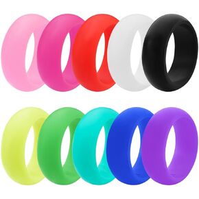 10 Pcs Silicone Rings Set Solid Colors Women Rubber Wedding Bands 8mm Wide 2mm Thick