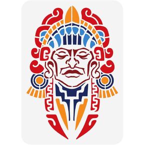 FINGERINSPIRE Mayan Face Stencil 8.3x11.7" PET Tribal Themes Painting Stencils Reusable Aztec Mexico Mask Drawing Stencils Wall Hollow Out Spraying Stencils Templates for DIY Projects Airbrush Crafts