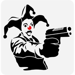 FINGERINSPIRE Gun Clown Painting Stencil 11.8x11.8inch Hollowed Man in Clown Make-up Stencil Reusable Clown with Gun Drawing Template Banksy Theme Painting Stencil for Home Wall Floor Decoration