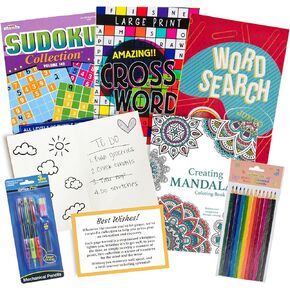 Hospital Care Package - Hospital Gift for Women - Puzzle Books, Adult Color Books, Pencils: Care Package Sick Friend (Blues Boredom Buster, Anxiety, Stress Relief & Relaxation)