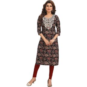 Ladyline Chikankari سترة قطنية مطرزة كورتي كورتا هندية مطبوعة عرقيًا