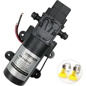 12V Water Pump DC Diaphragm Pump with 2 Hose Clamps,Self Priming Sprayer Pump with Pressure Switch 4.5 L/Min 1.2 GPM 87 PSI Adjustable,Caravan RV Boat Marine Agricultural Spraying Water Pump
