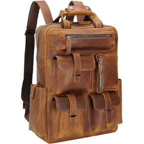 Polare Cowhide Leather Multiple Laptop Backpack Day pack Travel Bag Satchel with YKK Metal Zippers