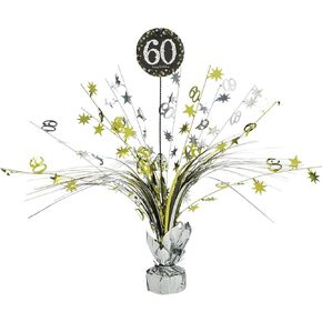 Sparkling Celebration Gold & Silver Foil 60th Birthday Centerpiece - 17" (1 Pc) - Elegant Party Decor for a Memorable Milestone Event