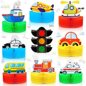 Outus 9 Pieces Transportation Party Decorations Transportation Honeycomb Centerpieces 3D Birthday Table Topper Transportation Signs for Transportation Themed Birthday Baby Shower Supplies Boys Girls