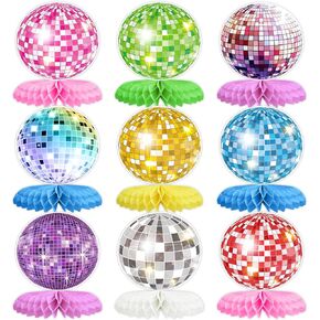 9PCS Disco Honeycomb Centerpieces Disco Ball Party Decorations Colorful Rock and Roll Party Table Centerpieces 50s 70s 80s 90s Disco Music Theme Birthday Party Supplies Decor