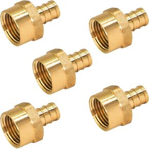 FQGB3412-5 PEX Barb x Female Pipe Thread Adapter Fitting, 3/4'' x 1/2'', Brass, 5 piece