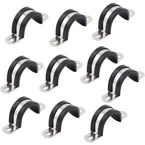10 Pieces 25mm U-Pipe Clips with Rubber Cushioned Cable Clamp Rubber Lined U Clips EPDM Rubber Lined Mounting Brackets U Shaped Pipe Tube Wire Clamps Clips for Tube Or Wire Cord Installation