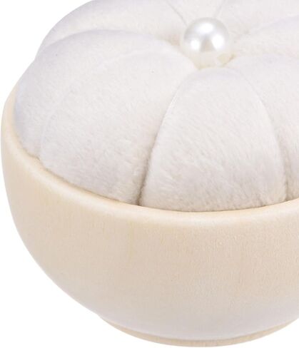 HARFINGTON 2Pcs Pin Cushion Wooden Base Needle Pincushion Cute Small Pins Holder with Vertical Wooden Bowl for Sewing Quilting Needlework DIY Crafts, Cream in Saudi Arabia
