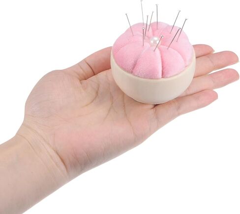 HARFINGTON 2Pcs Pin Cushion Wooden Base Needle Pincushion Cute Small Pins Holder with Vertical Wooden Bowl for Sewing Quilting Needlework DIY Crafts, Cream in Saudi Arabia