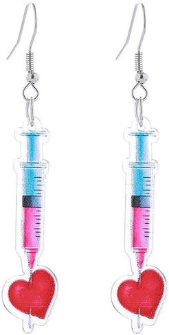 International Nurse Day Earrings for Women Girls Funny Creative Acrylic Capsule Pills Medical Stethoscope Thermometer Needle Dangle Drop Earrings Lightweight Pink Nurse Uniform Medical Heart Nurse Earrings Appreciation Nurse Gifts in Saudi Arabia