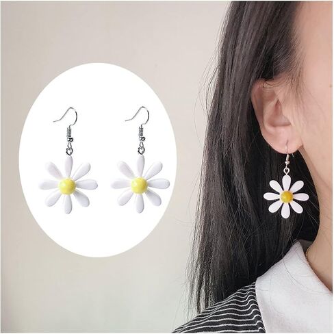 4 Pairs Daisy Earrings for Women,Acrylic Yellow Flower Daisy Dangle Earring Wild Lily Petals Hawaii Plant Earrings for Women Girl in Saudi Arabia