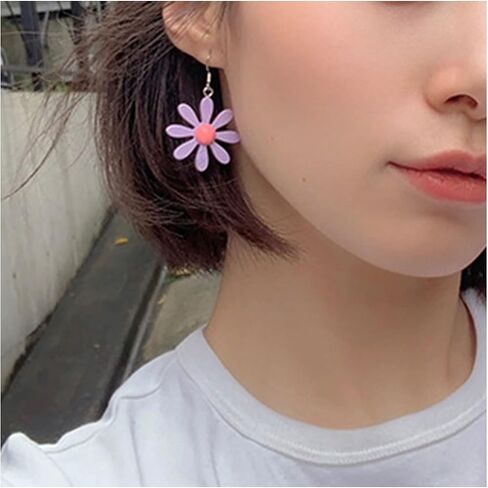4 Pairs Daisy Earrings for Women,Acrylic Yellow Flower Daisy Dangle Earring Wild Lily Petals Hawaii Plant Earrings for Women Girl in Saudi Arabia