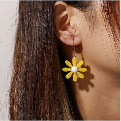 4 Pairs Daisy Earrings for Women,Acrylic Yellow Flower Daisy Dangle Earring Wild Lily Petals Hawaii Plant Earrings for Women Girl in Saudi Arabia