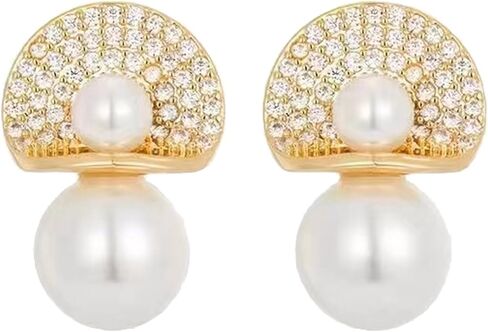 أقراط متدلية من الذهب الأبيض واللؤلؤ الأبيض وحجر الراين الكريستالي لحفلات الزفاف وحفلات الزفاف والأقراط المتدلية مجوهرات الأزياء للنساء والفتيات in Kuwait