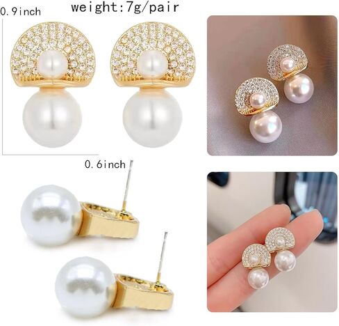 أقراط متدلية من الذهب الأبيض واللؤلؤ الأبيض وحجر الراين الكريستالي لحفلات الزفاف وحفلات الزفاف والأقراط المتدلية مجوهرات الأزياء للنساء والفتيات in Kuwait