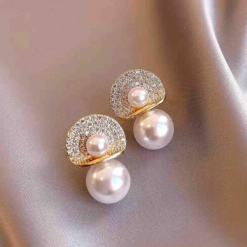 أقراط متدلية من الذهب الأبيض واللؤلؤ الأبيض وحجر الراين الكريستالي لحفلات الزفاف وحفلات الزفاف والأقراط المتدلية مجوهرات الأزياء للنساء والفتيات in Kuwait