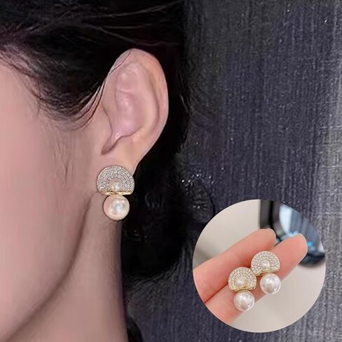 أقراط متدلية من الذهب الأبيض واللؤلؤ الأبيض وحجر الراين الكريستالي لحفلات الزفاف وحفلات الزفاف والأقراط المتدلية مجوهرات الأزياء للنساء والفتيات in Kuwait